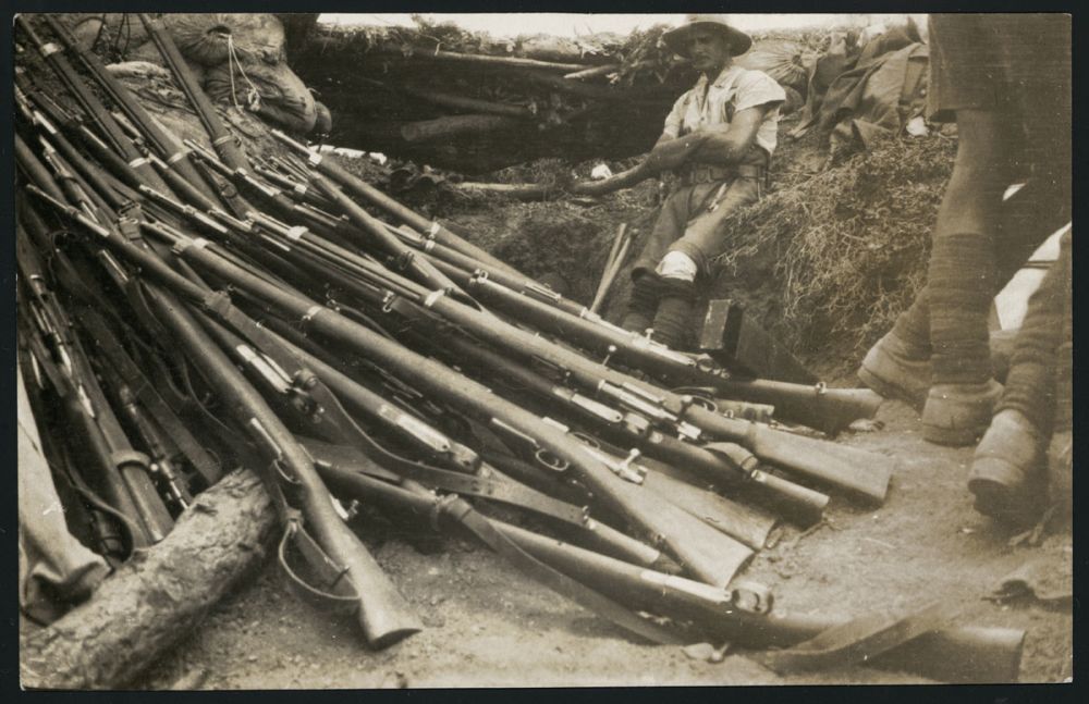 Turkish rifles captured on Big Table Top,  on 6 August 1915.